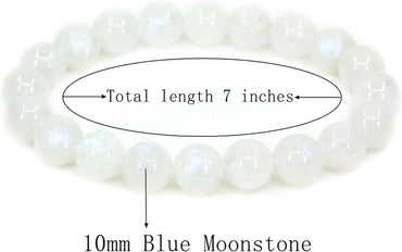 Angelstones Natural Blue Moonstone Genuine Semi-Precious Gemstones Healing 10mm Beaded Stretch Bracelet 7inch Unisex