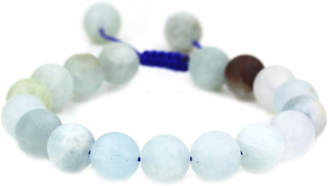 Angelstones Handmade Gemstone 10mm Matt Multicolor Aquamarine Round Beads Adjustable Braided Macrame Tassels Chakra Reiki Bracelets 7-9 inch Unisex