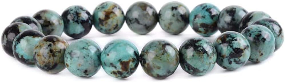 Angelstones Natural A Grade African Turquoise Gemstone 10mm Round Beads Stretch Bracelet 7 Inch Unisex
