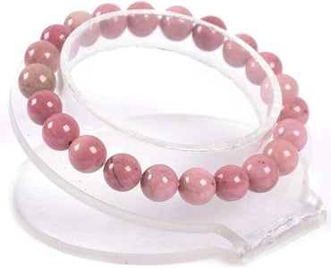 Angelstones Natural Pink Rhodonite Gemstone 8mm Round Beads Stretch Bracelet 7 Inch Unisex