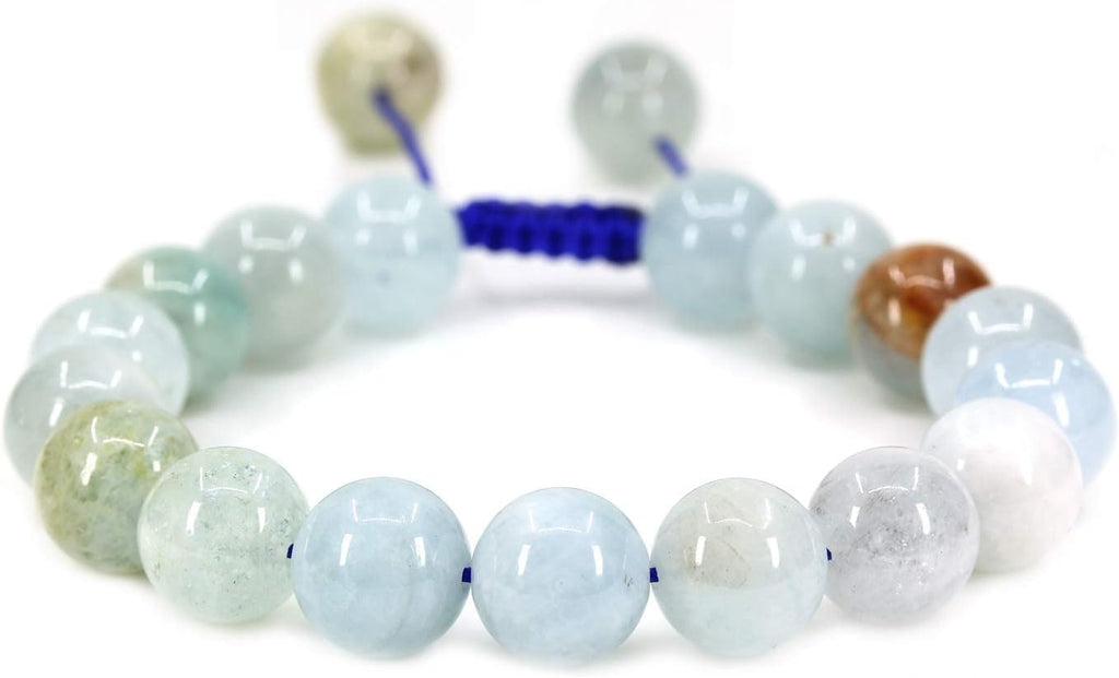 Angelstones Handmade Gemstone 10mm Multicolor Aquamarine Round Beads Adjustable Braided Macrame Tassels Chakra Reiki Bracelets 7-9 inch Unisex