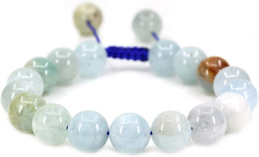 Angelstones Handmade Gemstone 10mm Multicolor Aquamarine Round Beads Adjustable Braided Macrame Tassels Chakra Reiki Bracelets 7-9 inch Unisex