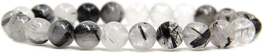 Natural A Grade Black Rutilated Quartz Crystal Gemstone 8mm Round Beads Stretch Bracelet 7inch Unisex