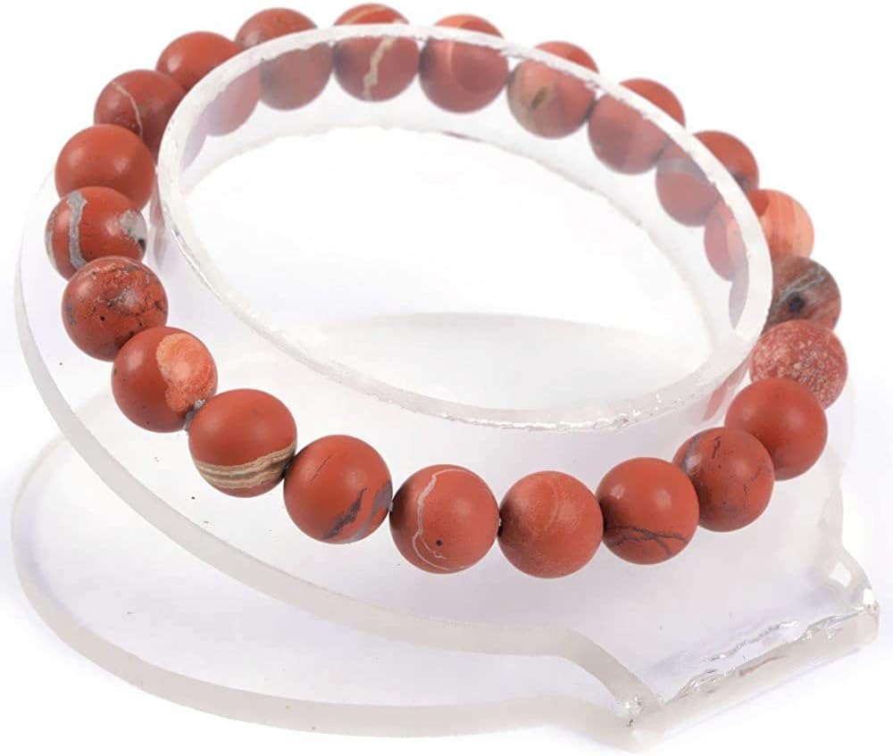 Natural Matt Frosted Red Jasper Gemstone 8mm Round Beads Stretch Bracelet 7 Inch Unisex