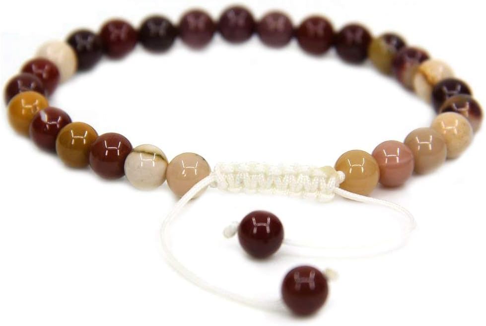 Natural Mookaite Jasper Gemstone 6mm Round Beads Adjustable Bracelet 7inch Unisex