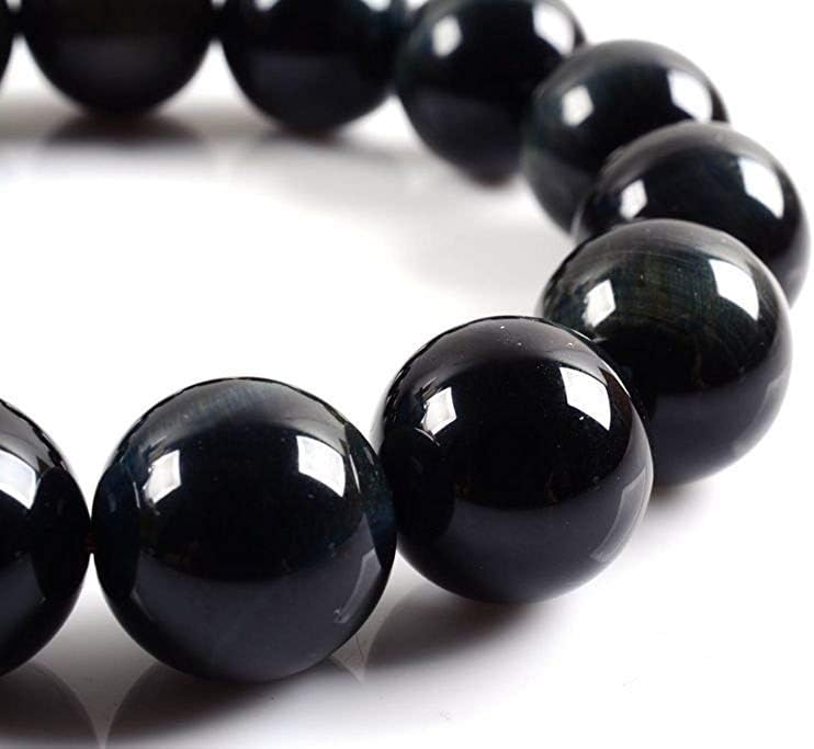 Natural AA Blue Tiger Eye Gemstones Healing Power Elastic Stretch 14mm Beads Beaded Bracelet 7inch Mens
