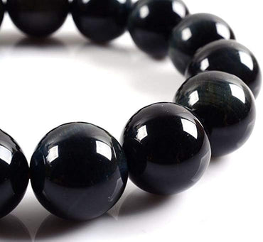 Natural AA Blue Tiger Eye Gemstones Healing Power Elastic Stretch 14mm Beads Beaded Bracelet 7inch Mens