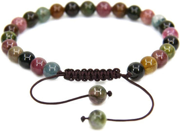 Natural AA Grade Multicolor Tourmaline Gemstone 6mm Round Beads Adjustable Bracelet 7inch Unisex