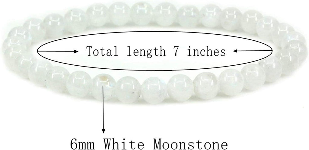 Natural White Moonstone Gemstone 6mm Round Beads Stretch Bracelet 7inch Unisex