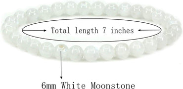 Natural White Moonstone Gemstone 6mm Round Beads Stretch Bracelet 7inch Unisex