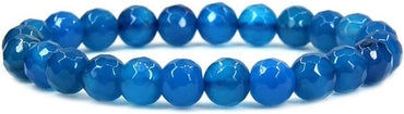 Natural Faceted Blue Agate Gemstone 8mm Round Beads Stretch Bracelet 7inch Unisex