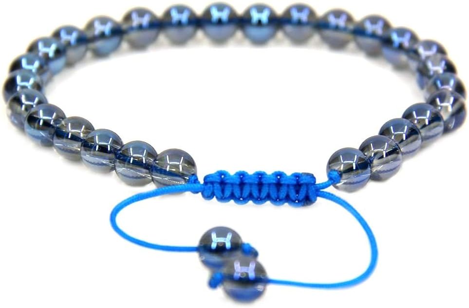 Natural Aqua Blue Clear Quartz Gemstone 6mm Round Beads Adjustable Bracelet 7inch Unisex