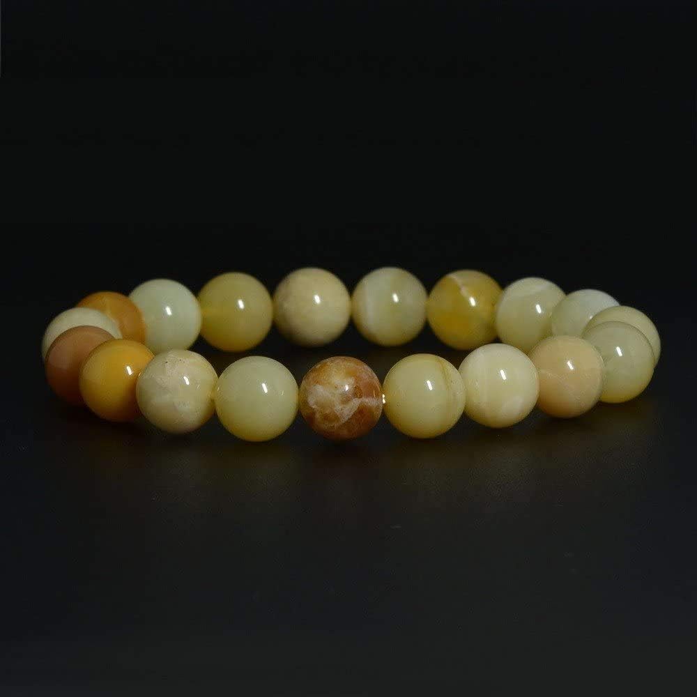 Angelstones Natural Yellow Opal Gemstone 10mm Round Beads Stretch Bracelet 7 Inch Unisex