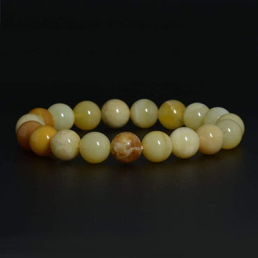 Angelstones Natural Yellow Opal Gemstone 10mm Round Beads Stretch Bracelet 7 Inch Unisex