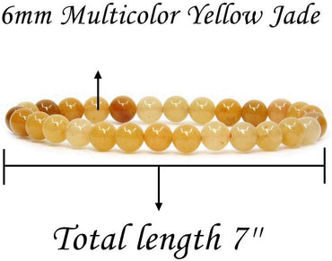 Angelstones Natural Multicolor Yellow Jade Gemstone 6mm Round Beads Stretch Bracelet 7inch Unisex