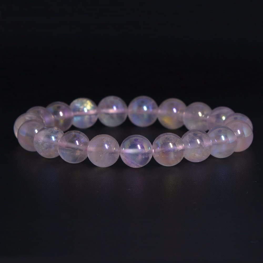 Aqua Aura Rose Quartz Gemstone 10mm Round Beads Stretch Bracelet 7 Inch Unisex