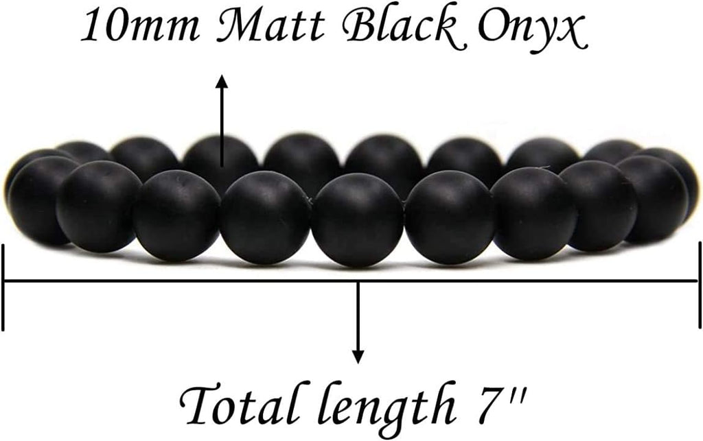 Natural Matt Black Agate Gemstones Healing 10mm Round Beads Elastic Stretch Beaded Bracelet 7inch Unisex