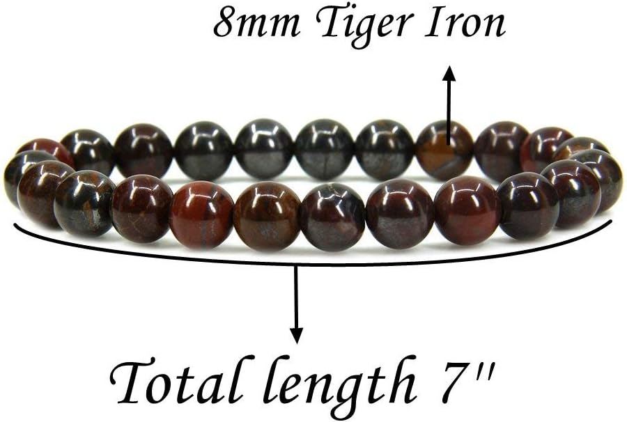Natural Tiger Iron Gemstone 8mm Round Beads Stretch Bracelet 7inch Unisex