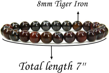 Natural Tiger Iron Gemstone 8mm Round Beads Stretch Bracelet 7inch Unisex