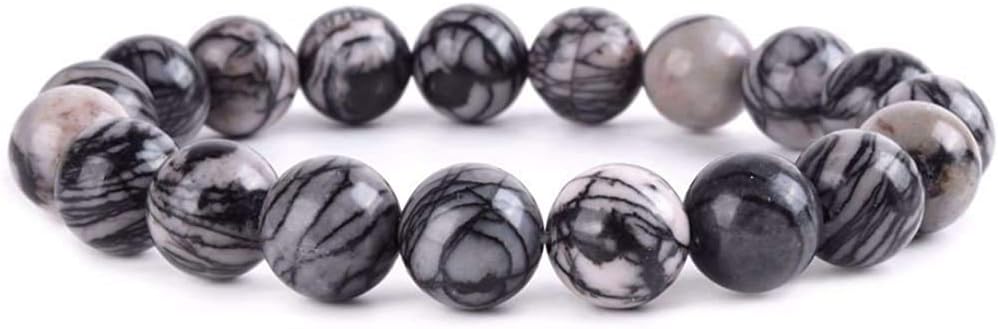 Natural Spiderweb Picasso Jasper Gemstone 10mm Round Beads Stretch Bracelet 7inch Unisex