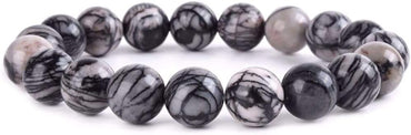 Natural Spiderweb Picasso Jasper Gemstone 10mm Round Beads Stretch Bracelet 7inch Unisex