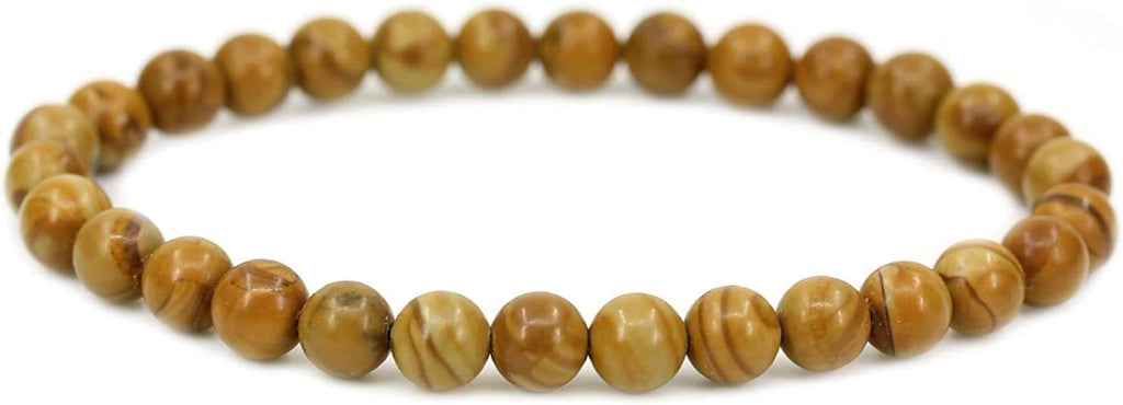 Natural Matt Woodgrain Stone Gemstone 6mm Round Beads Stretch Bracelet 7inch Unisex