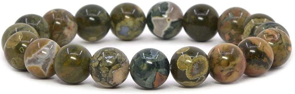 Natural Rhyolite Jasper Gemstone 10mm Round Beads Stretch Bracelet 7inch Unisex