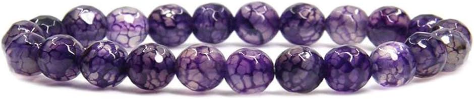 Faceted Purple Agate Gem Semi Precious Gemstone 8mm Ball Beads Stretch Bracelet 7inch Unisex