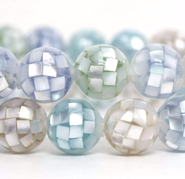 Angelstones Mosaic Dyed Mother of Pearl Shell Gemstone 10mm Round Beads Stretch Bracelet 7 Inch Unisex