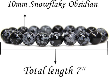 Angelstones Natural Snowflake Obsidian Genuine Semi-Precious Gemstones Healing 10mm Beaded Stretch Bracelet 7inch Unisex