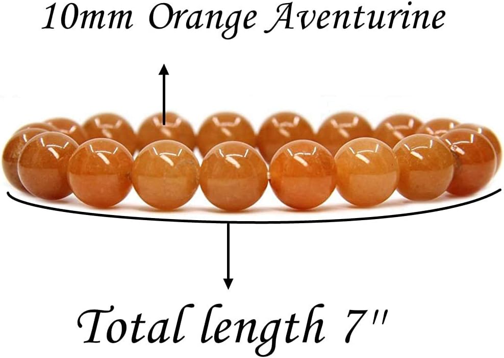 Angelstones Natural Orange Aventurine Genuine Semi-Precious Gemstones Healing 10mm Beaded Stretch Bracelet 7inch Unisex