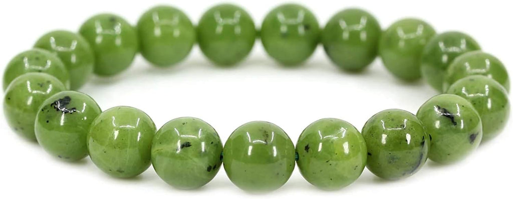 Natural A Grade Canadian Nephrite Jade Gemstone 10mm Round Beads Stretch Bracelet 7inch Unisex