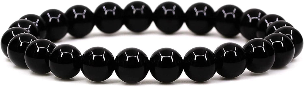 Natural Black Tourmaline Gemstone 8mm Round Beads Stretch Bracelet 7inch Unisex