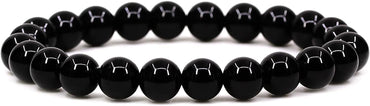Natural Black Tourmaline Gemstone 8mm Round Beads Stretch Bracelet 7inch Unisex