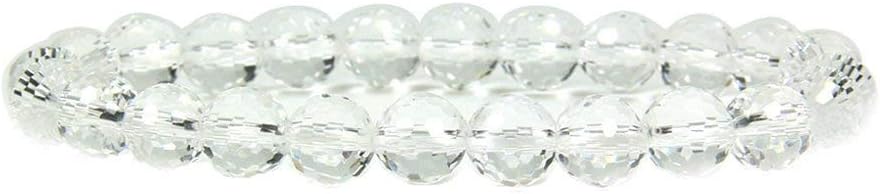 Natural Faceted Clear Quartz Gemstone 8mm Round Beads Stretch Bracelet 7inch Unisex