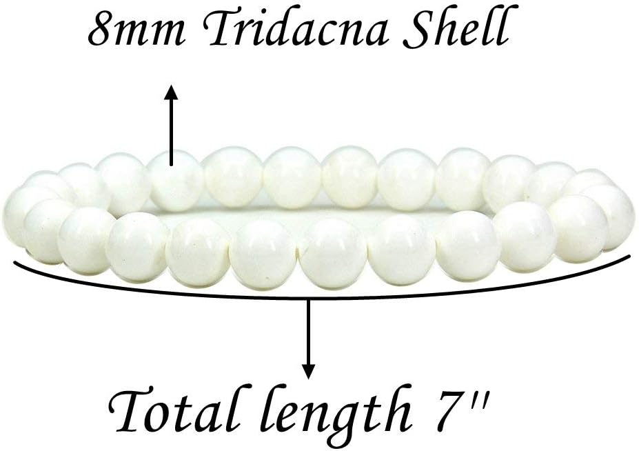 Natural Tridacna shell Gemstone 8mm Round Beads Stretch Bracelet 7inch Unisex