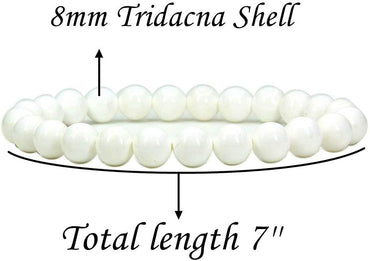 Natural Tridacna shell Gemstone 8mm Round Beads Stretch Bracelet 7inch Unisex