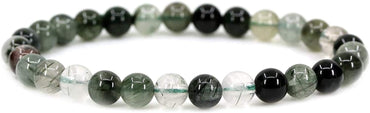 Natural Green Rutilated Quartz Gemstone 6mm Round Beads Stretch Bracelet 7inch Unisex