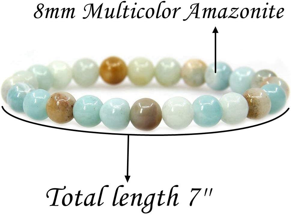 Natural Multicolor Amazonite Gemstone 8mm Round Beads Stretch Bracelet 7inch Unisex