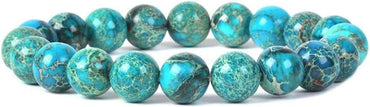 Blue Sea Sediment Jasper Gemstone 10mm Round Beads Stretch Bracelet 7 Inch Unisex
