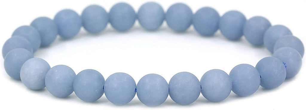Natural Matte Angelite Gemstone 8mm Round Beads Stretch Bracelet 7 Inch Unisex