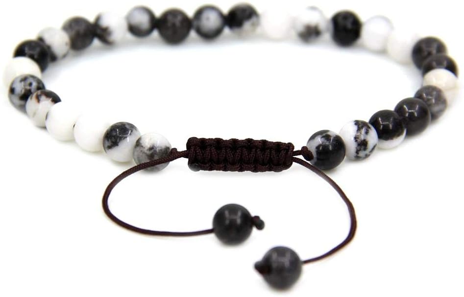 Natural Zebra Jasper Gemstone 6mm Round Beads Adjustable Bracelet 7inch Unisex