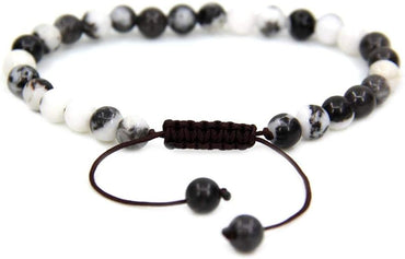 Natural Zebra Jasper Gemstone 6mm Round Beads Adjustable Bracelet 7inch Unisex