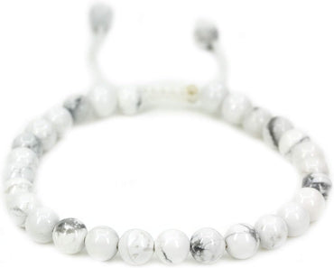 Angelstones Handmade Gemstone 6mm White Howlite Round Beads Adjustable Braided Macrame Tassels Chakra Reiki Bracelets 7-9 inch Unisex