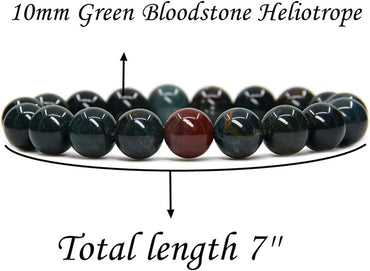 Angelstones Natural Green Bloodstone Heliotrope Genuine Semi-Precious Gemstones Healing 10mm Beaded Stretch Bracelet 7inch Unisex