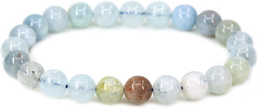 Natural Multicolor Aquamarine Gemstone 8mm Round Beads Stretch Bracelet 7inch Unisex