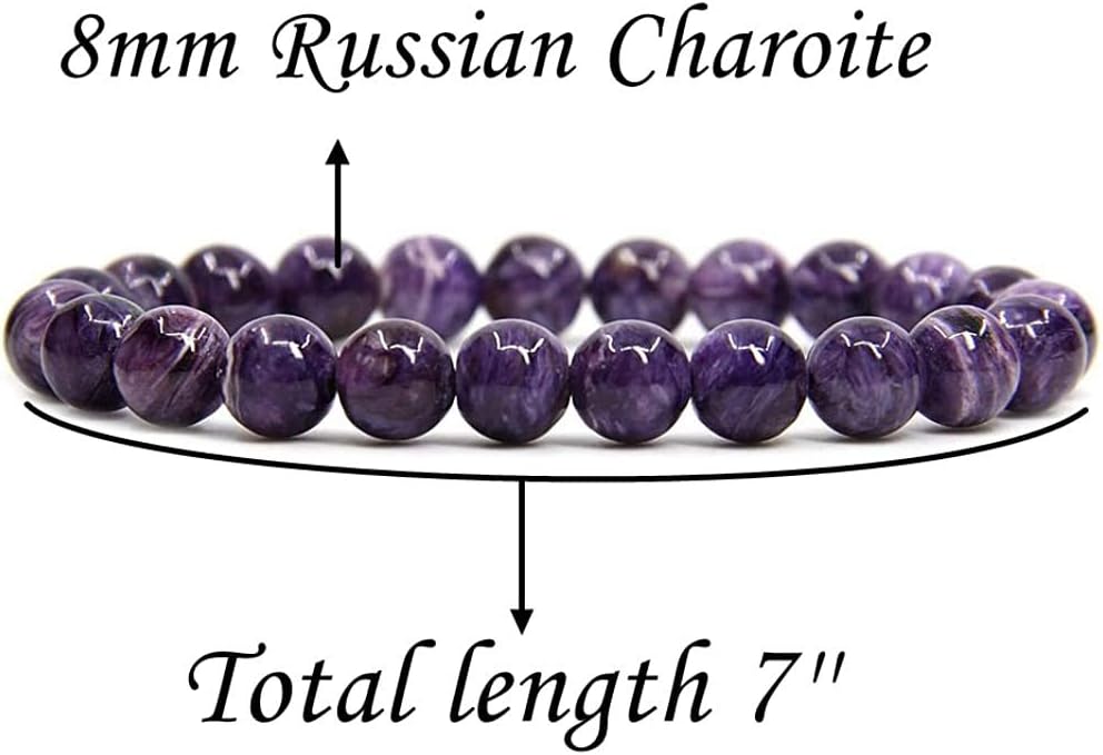 Natural Russian Charoite Gemstone 8mm Round Beads Stretch Bracelet 7inch Unisex
