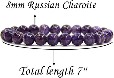 Natural Russian Charoite Gemstone 8mm Round Beads Stretch Bracelet 7inch Unisex
