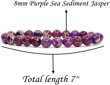 Purple Sea Sediment Jasper Handmade Gemstone 8mm Round Beads Elastic Bracelet 7inch Unisex