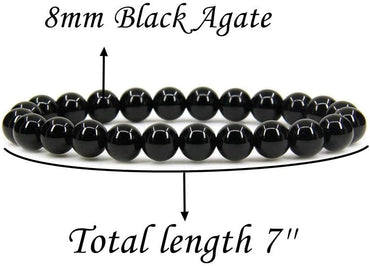 Natural AA Grade Black Agate Gemstone 8mm Round Beads Stretch Bracelet 7inch Unisex